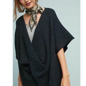 Anthropologie Wool Twisted Ribbed Knit Poncho Sweater